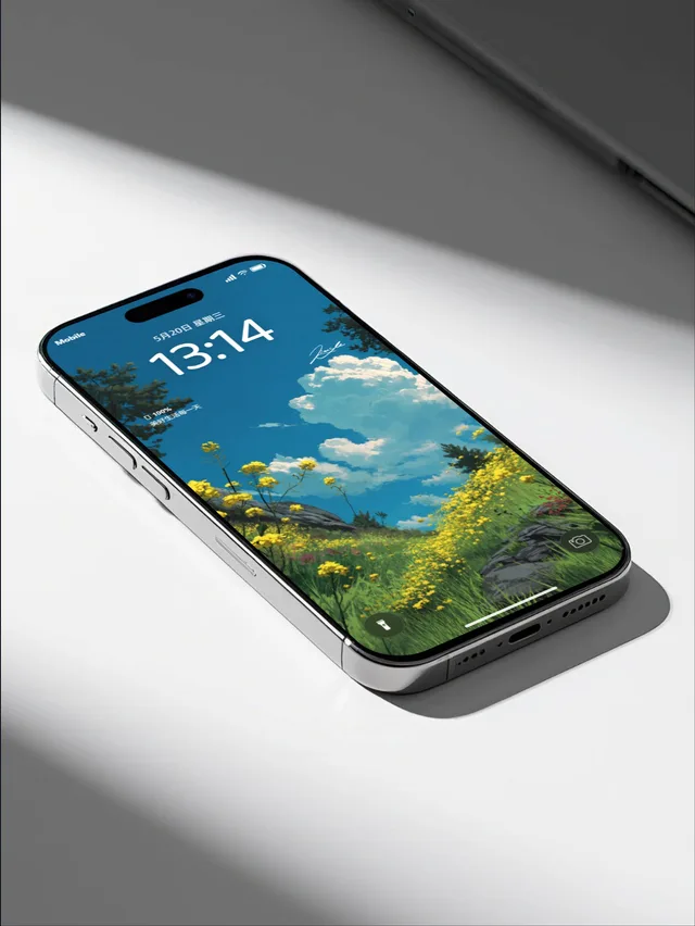 桌面场景中的 iPhone 壁纸展示
